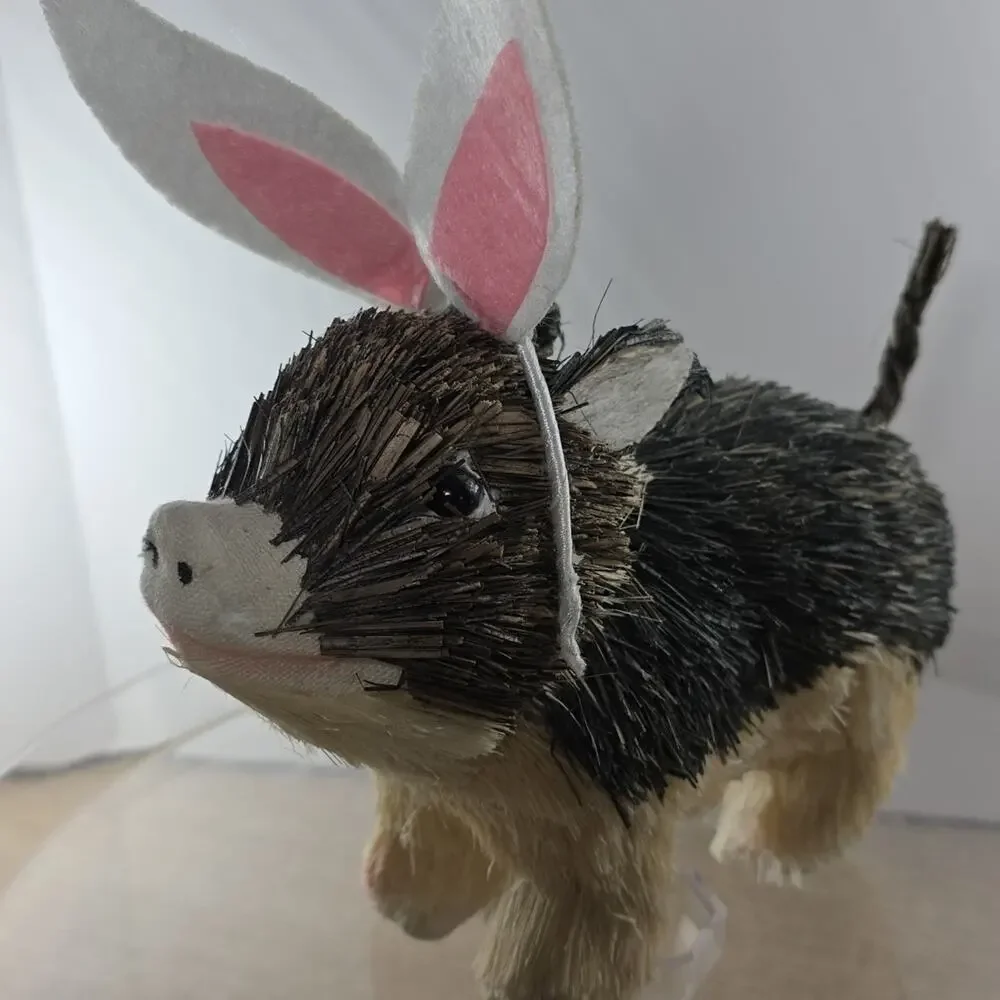 Easter Brown White Wood Bristle Pig with Rabbit Bunny Ears 5 x‎ 7 x 3